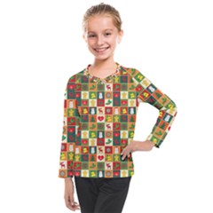 Template Christmas Pattern Kids  Long Mesh T-shirt