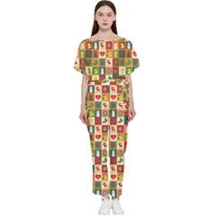 Template Christmas Pattern Batwing Lightweight Chiffon Jumpsuit