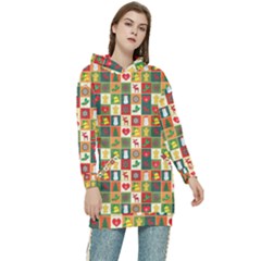 Template Christmas Pattern Women s Long Oversized Pullover Hoodie