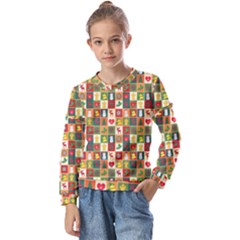 Template Christmas Pattern Kids  Long Sleeve T-shirt With Frill 