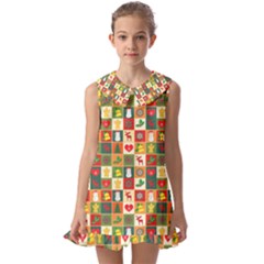 Template Christmas Pattern Kids  Pilgrim Collar Ruffle Hem Dress