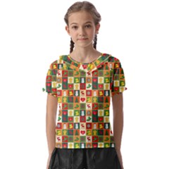 Template Christmas Pattern Kids  Frill Chiffon Blouse