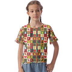 Template Christmas Pattern Kids  Cuff Sleeve Scrunch Bottom T-shirt