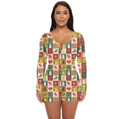 Template Christmas Pattern Long Sleeve Boyleg Swimsuit