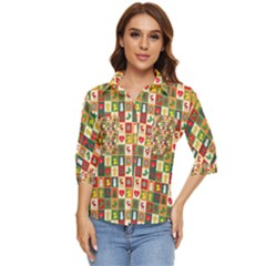 Template Christmas Pattern Women s Quarter Sleeve Pocket Shirt