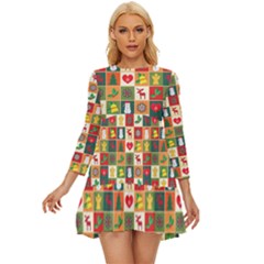 Template Christmas Pattern Long Sleeve Babydoll Dress