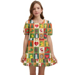 Template Christmas Pattern Kids  Short Sleeve Dolly Dress