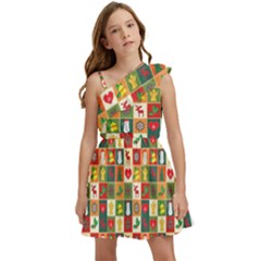 Template Christmas Pattern Kids  One Shoulder Party Dress