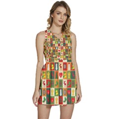 Template Christmas Pattern Sleeveless High Waist Mini Dress