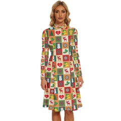 Template Christmas Pattern Long Sleeve Shirt Collar A-line Dress