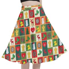 Template Christmas Pattern A-line Full Circle Midi Skirt With Pocket