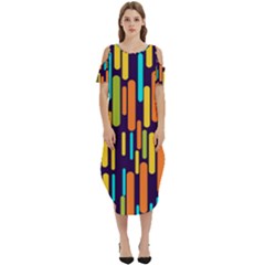 Illustration Abstract Line Cold Shoulder Loose Fit Dress With Pockets by anzea