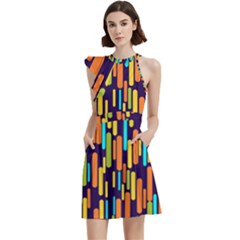 Illustration Abstract Line Cocktail Party Halter Sleeveless Dress With Pockets by anzea