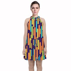 Illustration Abstract Line Velvet Halter Neckline Dress 