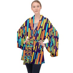 Illustration Abstract Line Long Sleeve Velvet Kimono 