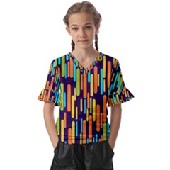 Illustration Abstract Line Kids  V-neck Horn Sleeve Blouse