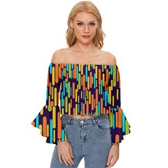 Illustration Abstract Line Off Shoulder Flutter Bell Sleeve Top