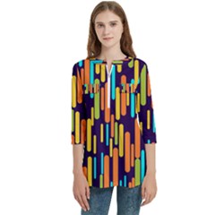 Illustration Abstract Line Women s Zip Front V-neck 3/4 Sleeve Casual Top Pocket Shirt