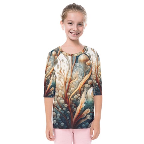 Undersea Dreams Saltwater Ocean Kids  Quarter Sleeve Raglan T-shirt by Apenda