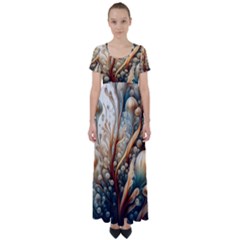 Undersea Dreams Saltwater Ocean High Waist Short Sleeve Maxi Dress by Apenda