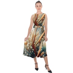 Undersea Dreams Saltwater Ocean Midi Tie-back Chiffon Dress by Apenda