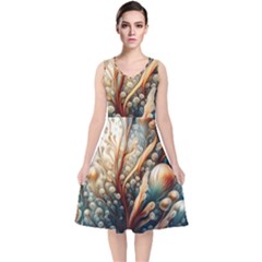 Undersea Dreams Saltwater Ocean V-neck Midi Sleeveless Dress 