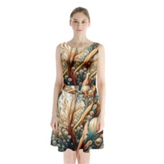 Undersea Dreams Saltwater Ocean Sleeveless Waist Tie Chiffon Dress by Apenda