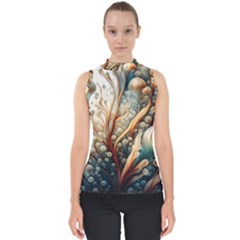 Undersea Dreams Saltwater Ocean Mock Neck Shell Top by Apenda