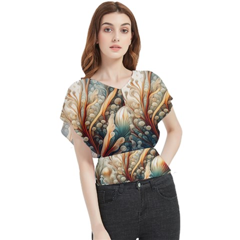 Undersea Dreams Saltwater Ocean Butterfly Chiffon Blouse by Apenda