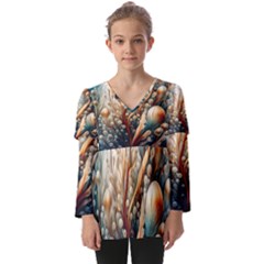 Undersea Dreams Saltwater Ocean Kids  V Neck Casual Top by Apenda