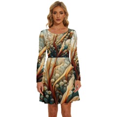 Undersea Dreams Saltwater Ocean Long Sleeve Wide Neck Velvet Dress by Apenda