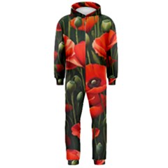 Flowers Poppies Bloom Blossom Art Hooded Jumpsuit (men)