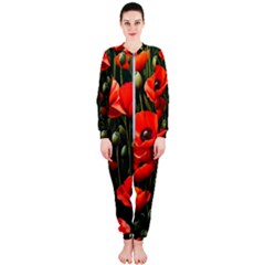 Flowers Poppies Bloom Blossom Art Onepiece Jumpsuit (ladies)