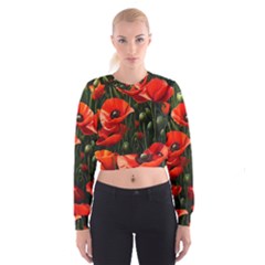 Flowers Poppies Bloom Blossom Art Cropped Sweatshirt