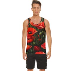 Flowers Poppies Bloom Blossom Art Men s Wide Collar Tank Top by Apenda