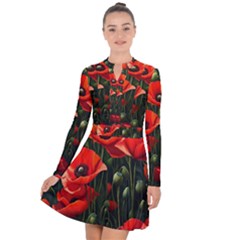 Flowers Poppies Bloom Blossom Art Long Sleeve Panel Dress by Apenda