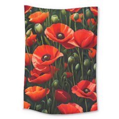 Flowers Poppies Bloom Blossom Art Large Tapestry