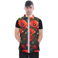 Flowers Poppies Bloom Blossom Art Men s Puffer Vest by Apenda