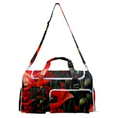 Flowers Poppies Bloom Blossom Art Sports Gym Duffle Bag With Shoe Compartment by Apenda