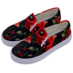 Flowers Poppies Bloom Blossom Art Kids  Canvas Slip Ons by Apenda