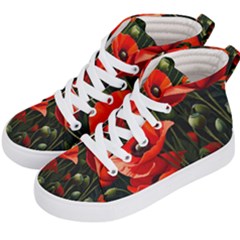 Flowers Poppies Bloom Blossom Art Kids  Hi-top Skate Sneakers by Apenda