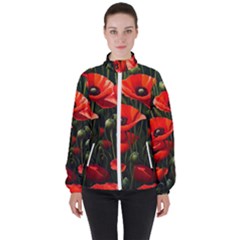 Flowers Poppies Bloom Blossom Art Women s High Neck Windbreaker by Apenda