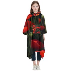 Flowers Poppies Bloom Blossom Art Kids  Hooded Rain Ponchos by Apenda