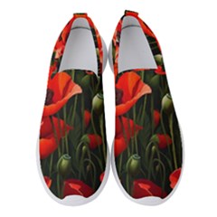 Flowers Poppies Bloom Blossom Art Women s Slip On Sneakers by Apenda