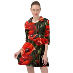 Flowers Poppies Bloom Blossom Art Mini Skater Shirt Dress by Apenda