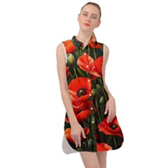 Flowers Poppies Bloom Blossom Art Sleeveless Shirt Dress by Apenda