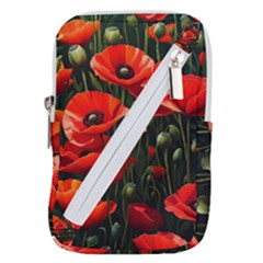 Flowers Poppies Bloom Blossom Art Belt Pouch Bag (large) by Apenda