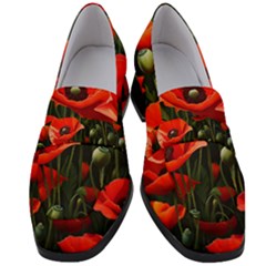 Flowers Poppies Bloom Blossom Art Women s Chunky Heel Loafers by Apenda