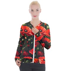 Flowers Poppies Bloom Blossom Art Casual Zip Up Jacket by Apenda