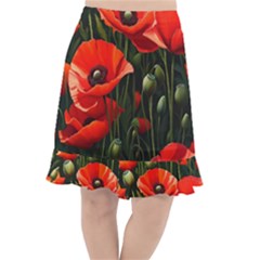 Flowers Poppies Bloom Blossom Art Fishtail Chiffon Skirt by Apenda